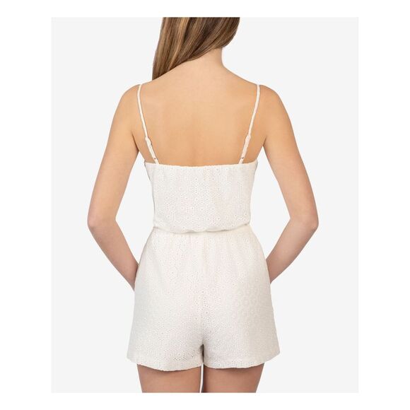 NWT B DARLIN Womens Ivory Tie Ruffle Adjustable Straight leg Romper 0 - Picture 2 of 5